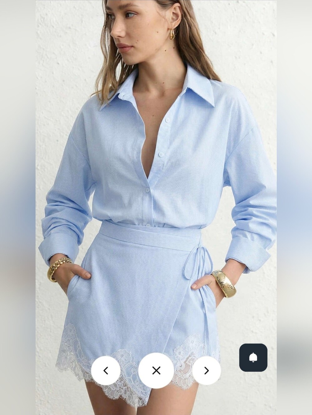 Light Blue Shirt Dress with Lace Trim
